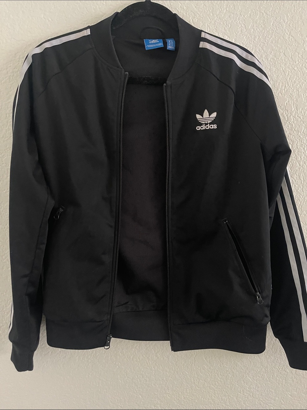 adidas Black Bomber Jacket with White Stripe Accents